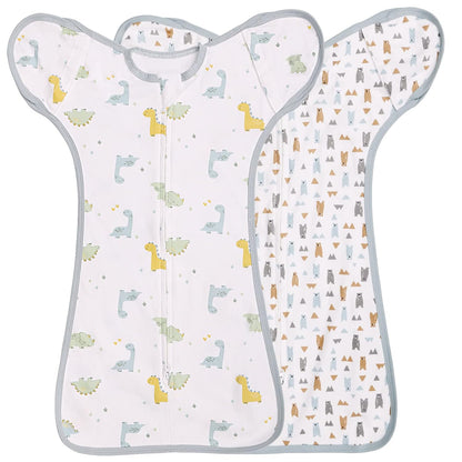 2 Pack Transition Swaddle with 2 Way Zipper, 2 in 1 Arms in/Out Transitional Arms Up Swaddle, 100%