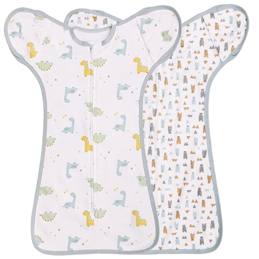2 Pack Transition Swaddle with 2 Way Zipper, 2 in 1 Arms in/Out Transitional Arms Up Swaddle, 100%