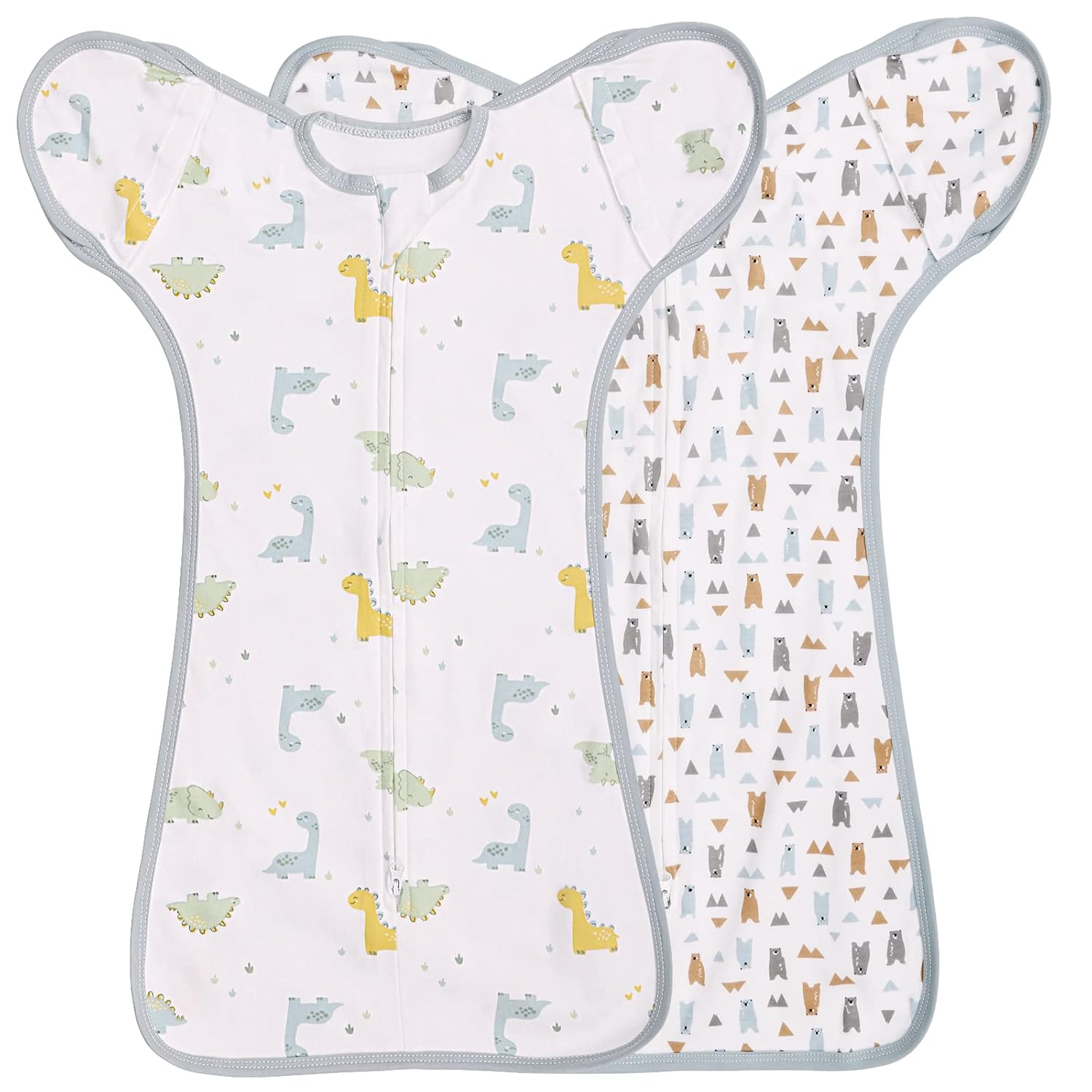 2 Pack Transition Swaddle with 2 Way Zipper, 2 in 1 Arms in/Out Transitional Arms Up Swaddle, 100%