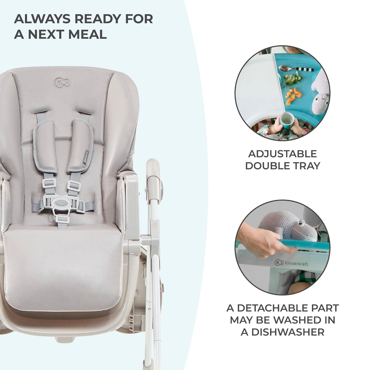 Kinderkraft Highchair Yummy, Baby Chair, Ergonomic, Comfortable, Reclining, Foldable, with