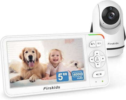Baby Monitor, 5” Video Baby Monitor with Camera and Audio, 32-Hour Battery, Non WiFi, 2 Way Talk