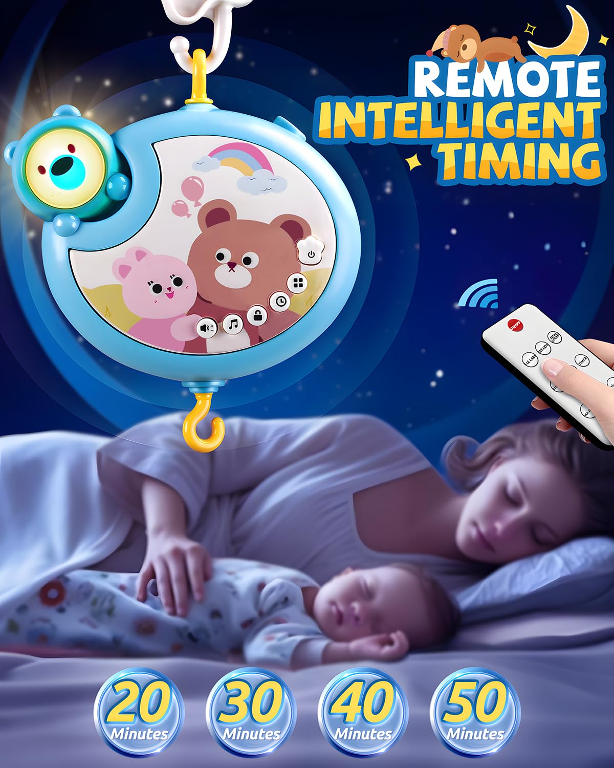RSEPD Crib Mobile With Music And Lights, Mobiles For Cribs, Baby Mobile Arm Toys Hanging For