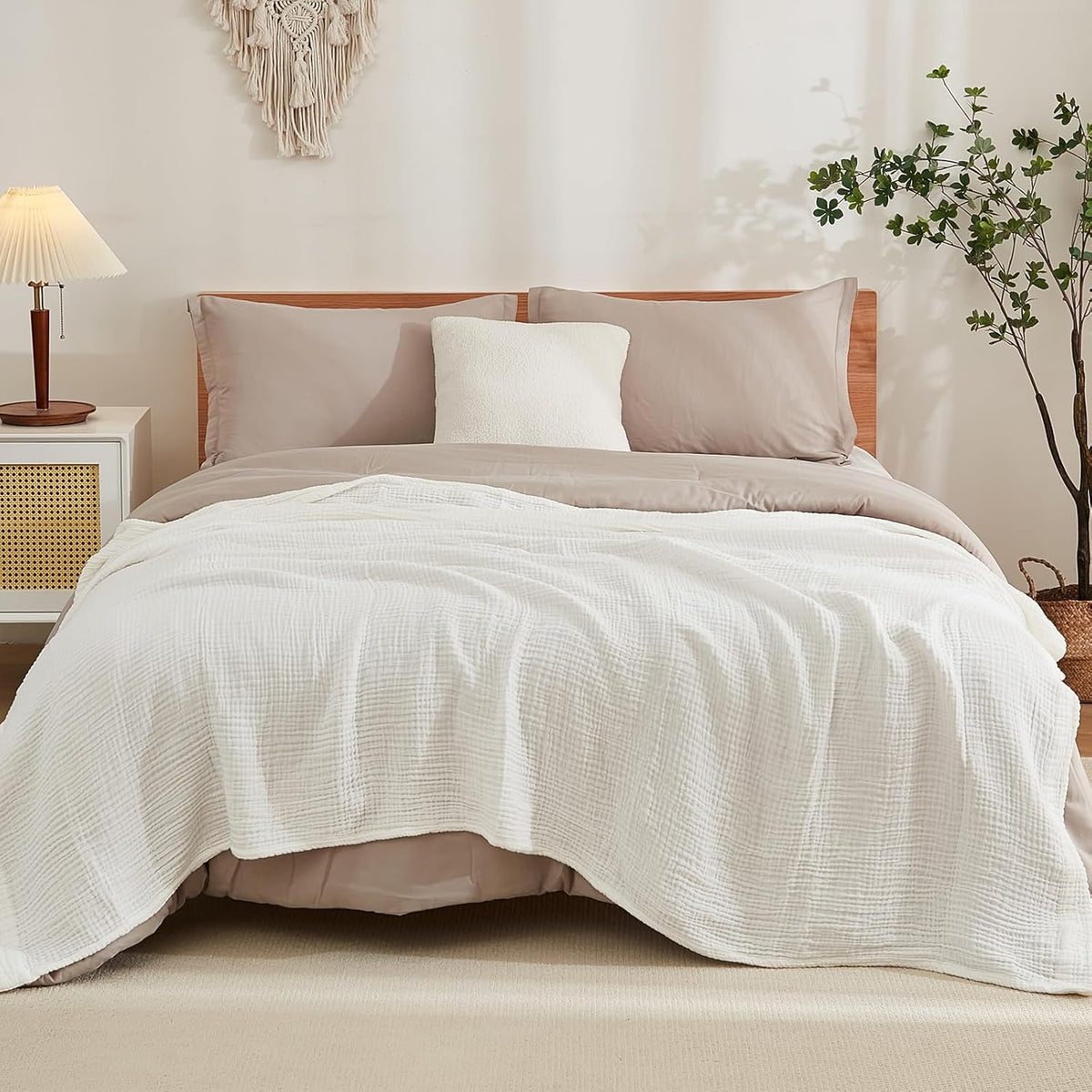 EMME Cotton Blanket Queen Size for Bed Soft Large Muslin Bed Bedspread 90"x90" Lightweight