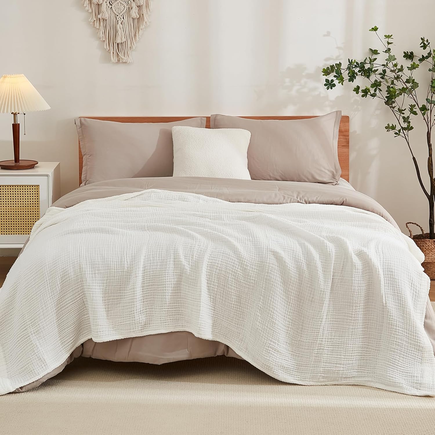 EMME Cotton Blanket Queen Size for Bed Soft Large Muslin Bed Bedspread 90"x90" Lightweight