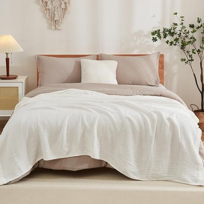 EMME Cotton Blanket Queen Size for Bed Soft Large Muslin Bed Bedspread 90"x90" Lightweight