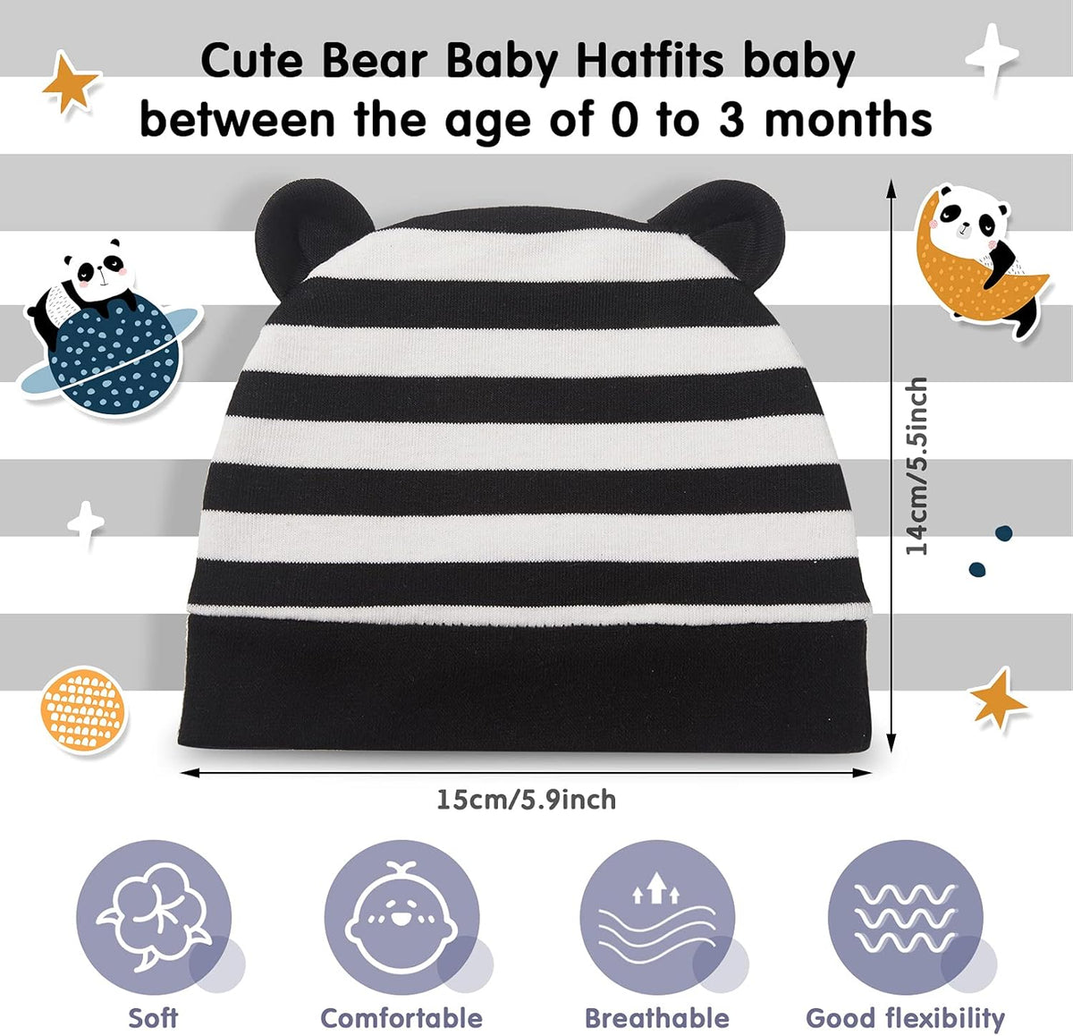 Geyoga 6 Pieces Newborn Baby Hat Bear Ears Infant Caps Baby Boy Girl Toddler Hats Infant Beanie