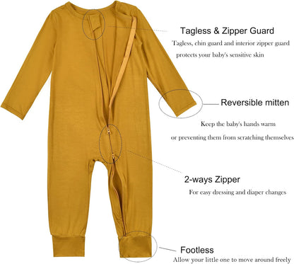 Aablexema Baby Footless Pajamas Zipper with Mitten, Rayon from Bamboo, Infant Long Sleeve Romper Pjs