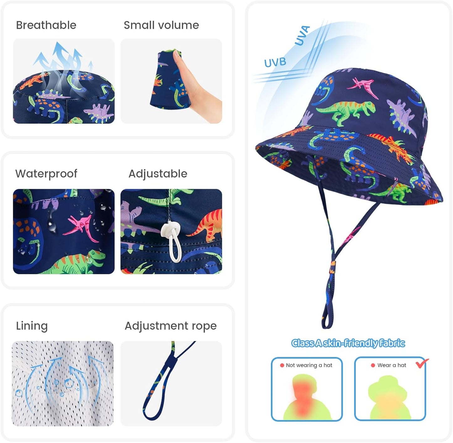 Baby Sun Hat 0-6 Years Toddler Boys Girls Adjustable Bucket Hats Kids Bucket Hats UPF 50+ Wide Brim