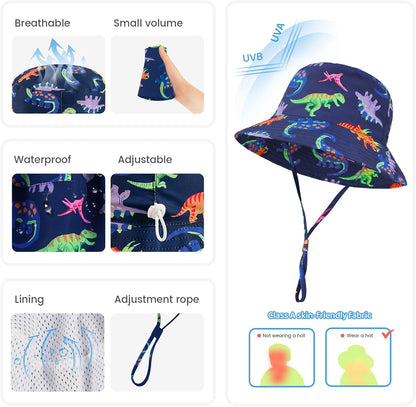 Baby Sun Hat 0-6 Years Toddler Boys Girls Adjustable Bucket Hats Kids Bucket Hats UPF 50+ Wide Brim