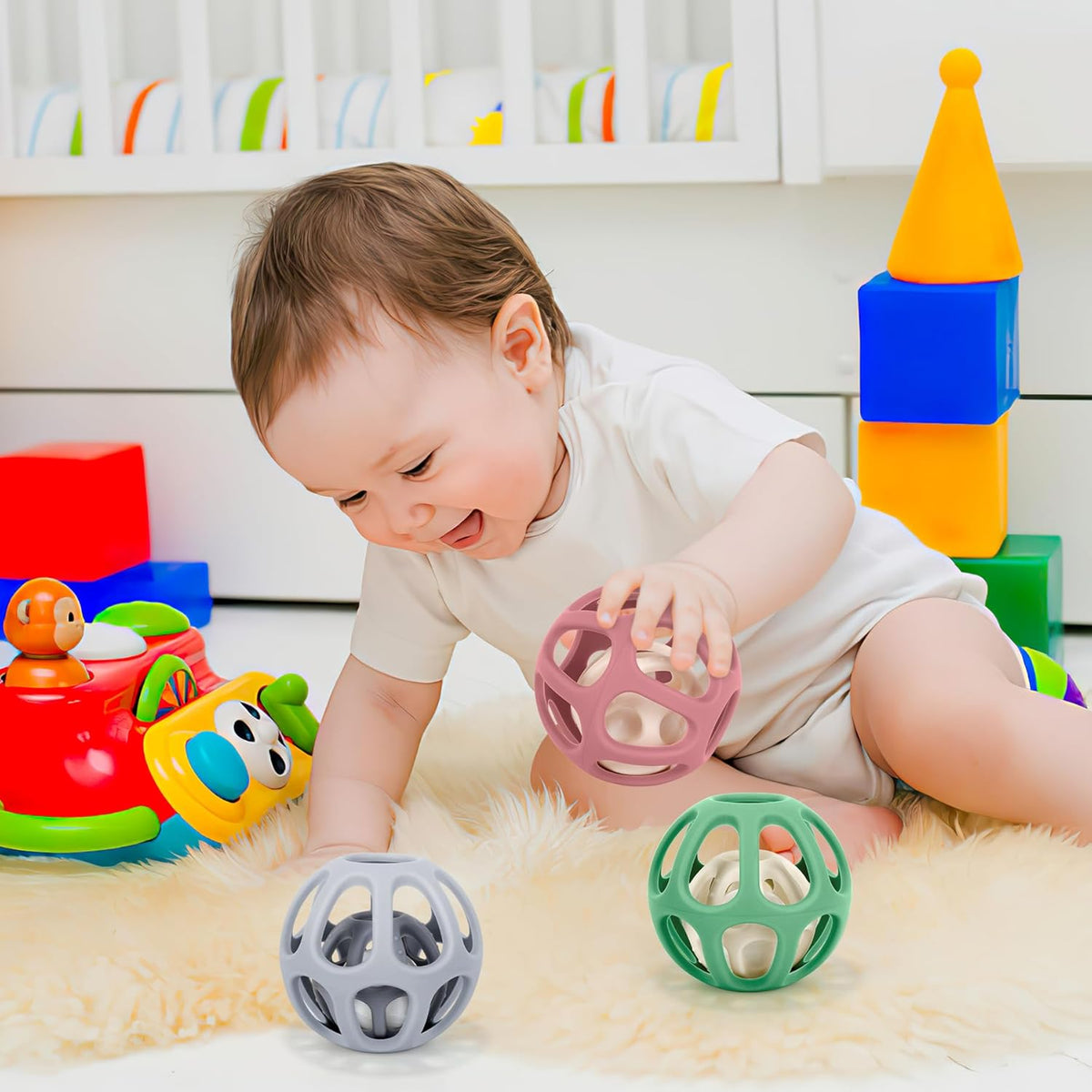 MCGMITT Baby Montessori Sensory Toys for 0-6 6-12 Months, Easy Grasp Food Grade Stretchy Silicone