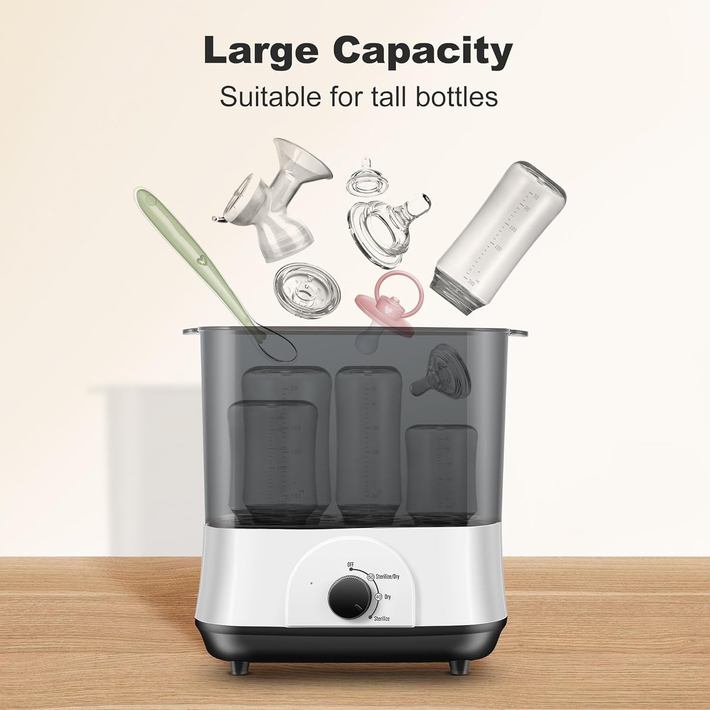 Baby Bottle Steamer, 3-in-1 Bottle Steamer and Dryer, Easy One-Dial Control Electric Steam Bottle