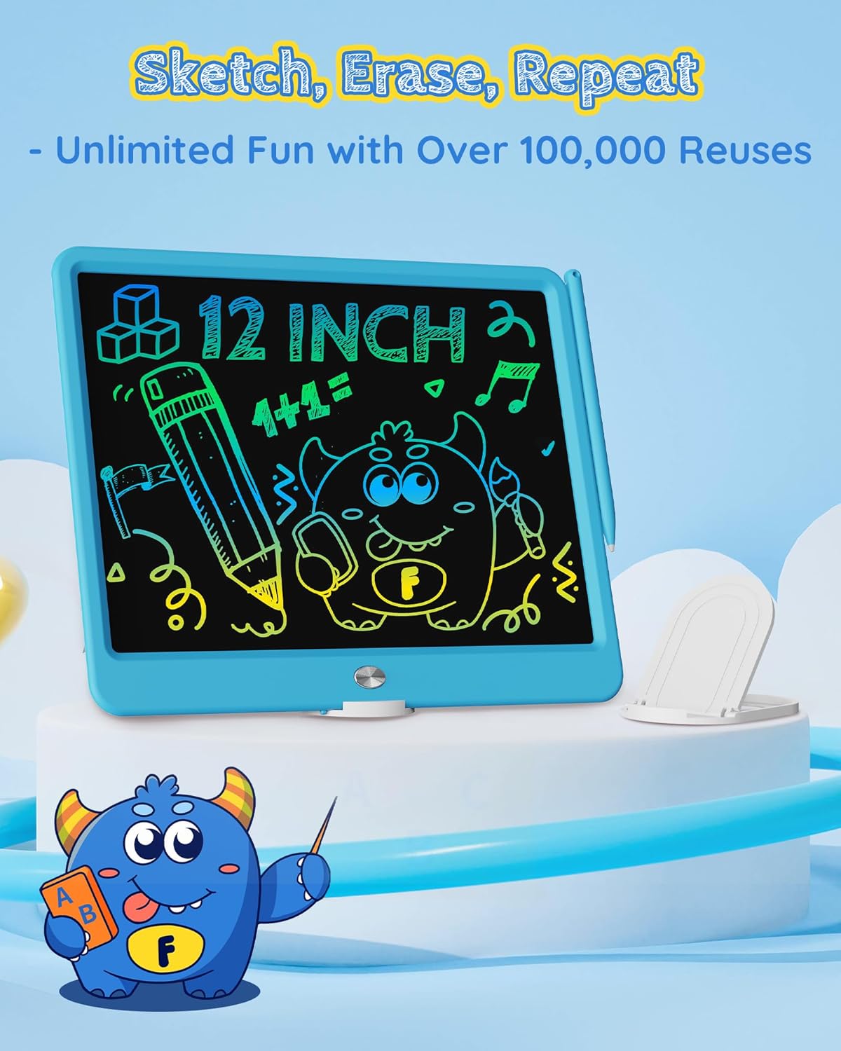 TEKFUN LCD Writing Tablet for Kids Boys Toys, 12 Inch Erasable Doodle Board Colorful Doodle Pad