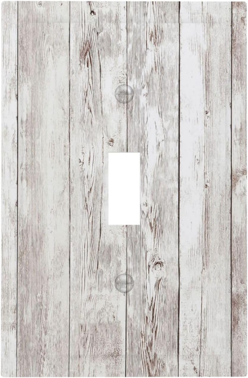 Decorative Light Switch Cover Rustic Vintage White Wood Grain 1 Gang Single Toggle Device