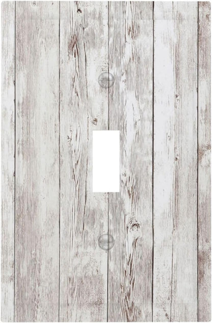 Decorative Light Switch Cover Rustic Vintage White Wood Grain 1 Gang Single Toggle Device