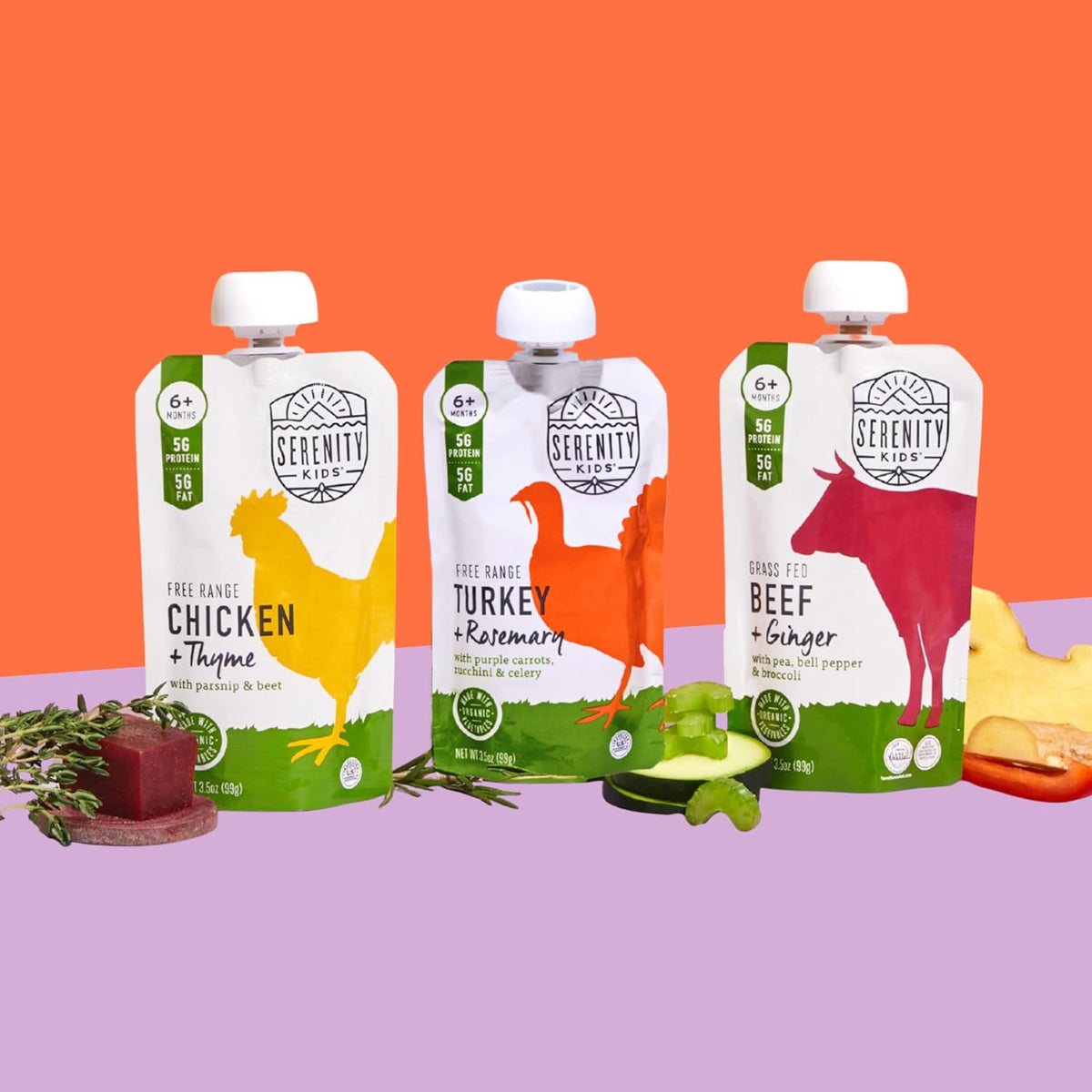 Serenity Kids 6+ Months Baby Food Pouches Puree - Free Range Turkey & Organic Rosemary Blend With