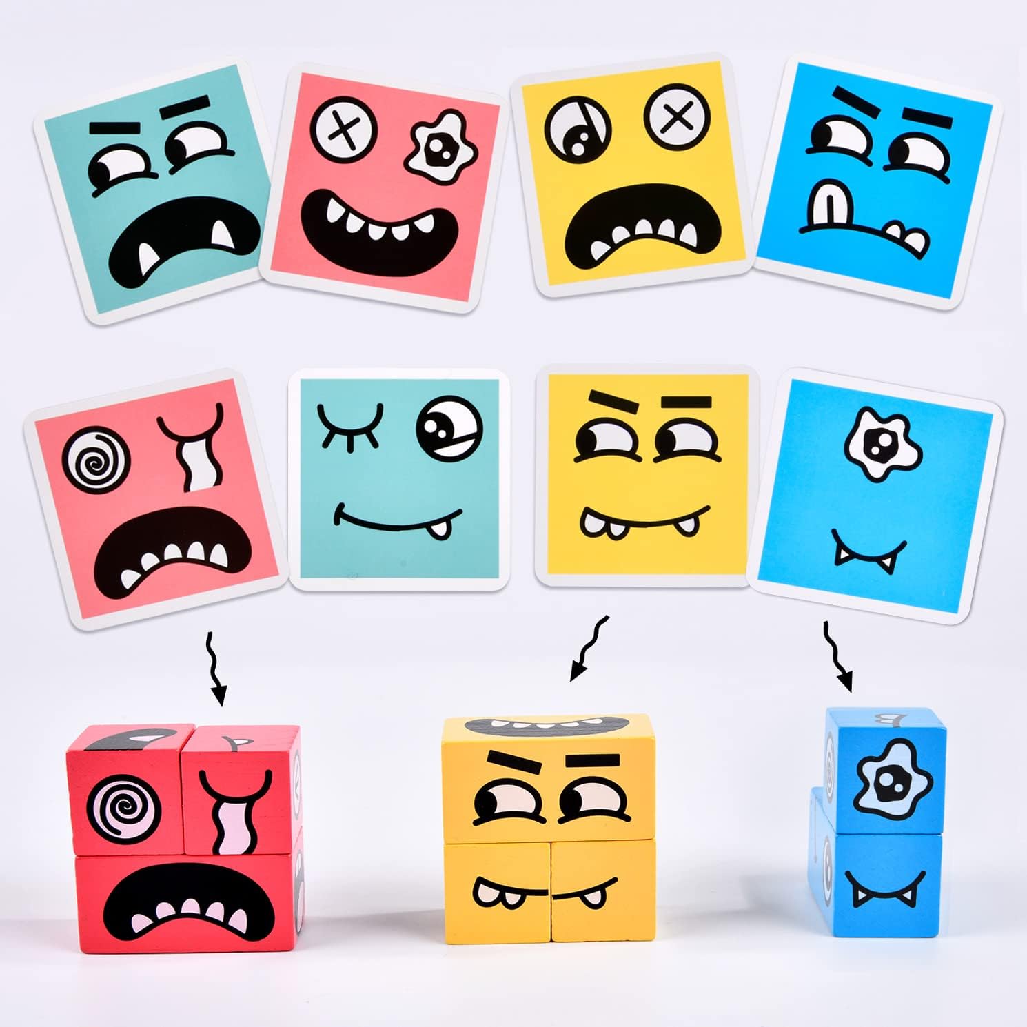 Wooden Face Changing Magic Cube Building Blocks Game Matching Expression Puzzle Toy Board Games for