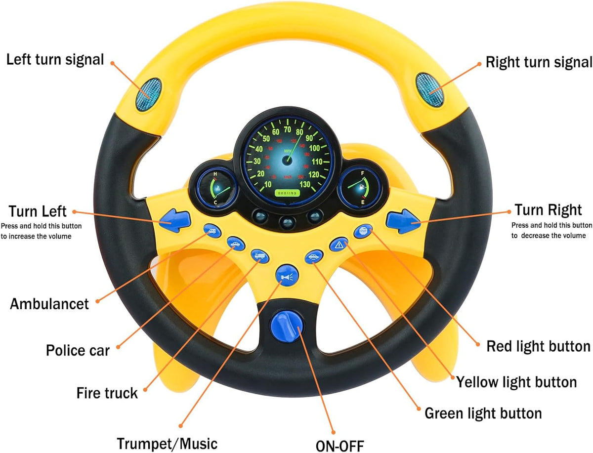 deAO Kids Steering Wheel for Backseat with Car Key Pretend Driving Simulated Driving Steering Wheel