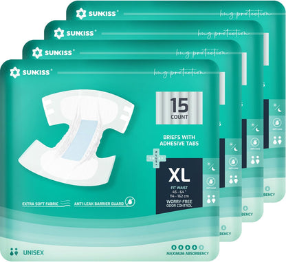 SUNKISS TrustPlus Adult Diapers with Maximum Absorbency, Unisex Disposable Incontinence Briefs with