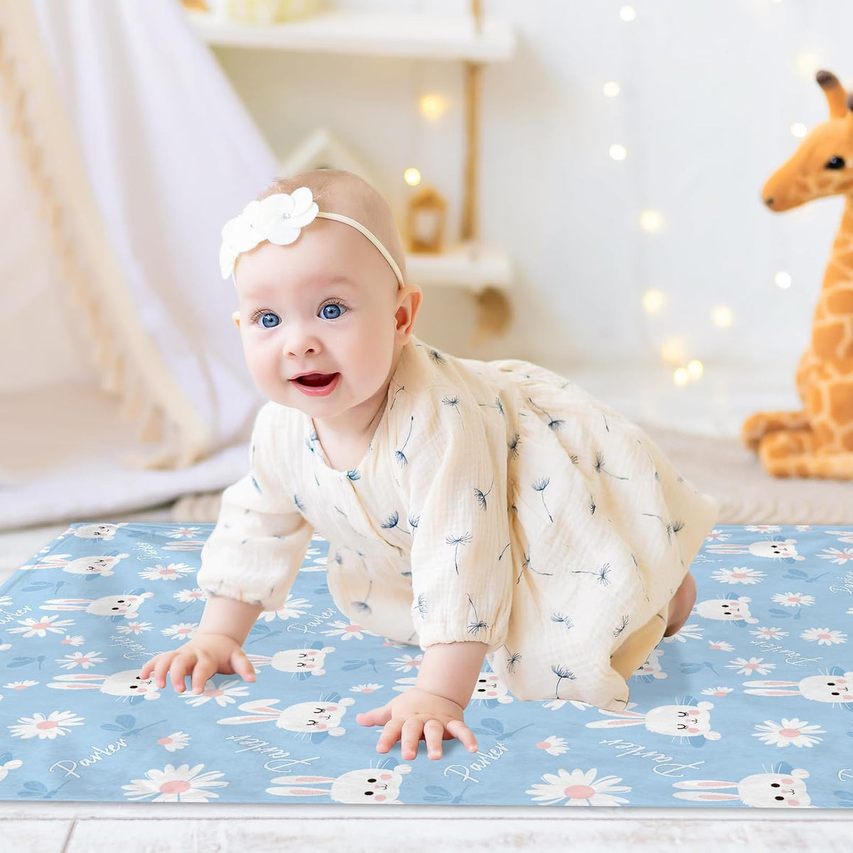 Personalized Baby Blanket with Name, Custom Floral Name Cute Rabbit Blanket Toddler Girls Soft