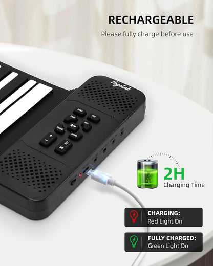 88 Keys Roll Up Keyboard Piano, Portable Electric Foldable Piano with Sustain Pedal, 14 Songs, 128