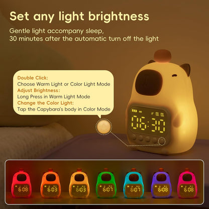 Capybara Alarm Clock with Night Light for Kids, Cute Toddler Alarm Clocks for Bedrooms Ok to Wake