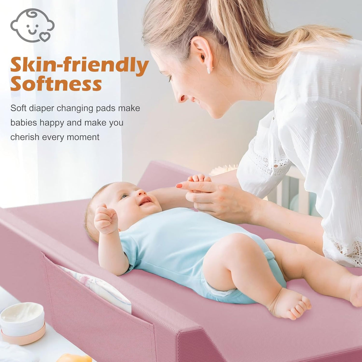 Vegan Leather Baby Changing Pad, Waterproof & Wipeable Soft Diaper Changing Mat 32“ x 16.6"