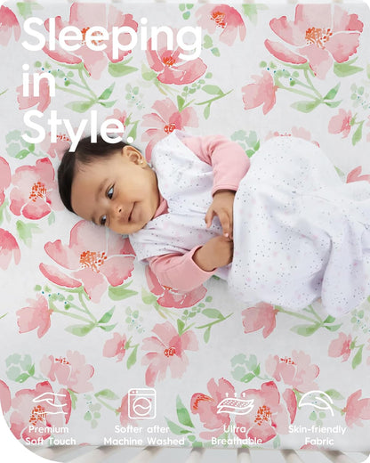Baby Crib Sheets Girl, TotBasic Premium Soft Crib Mattress Sheet, Ultra Breathable Floral Crib