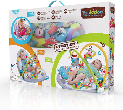 Yookidoo Baby Gym Lay to Sit-Up Playmat. 3-in-1 Newborns Activity Center with Tummy Time Toys