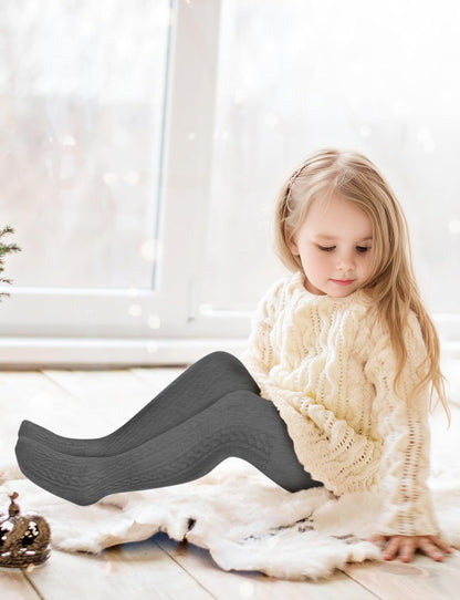 Baby Girls Tights Cable Knit Toddler Leggings Winter Solid Cotton Tights School Stockings 2 Pack