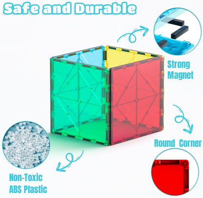 Bmag 4 Piece Magnetic Tiles Large Square, Magnet 3D Building Blocks Expansion Set for Kids, STEM