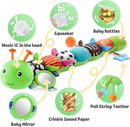 LIGHTDESIRE Baby Toys Musical Caterpillar,Infant Toys Stuffed Animals with Ruler Design,Mirror,Pull