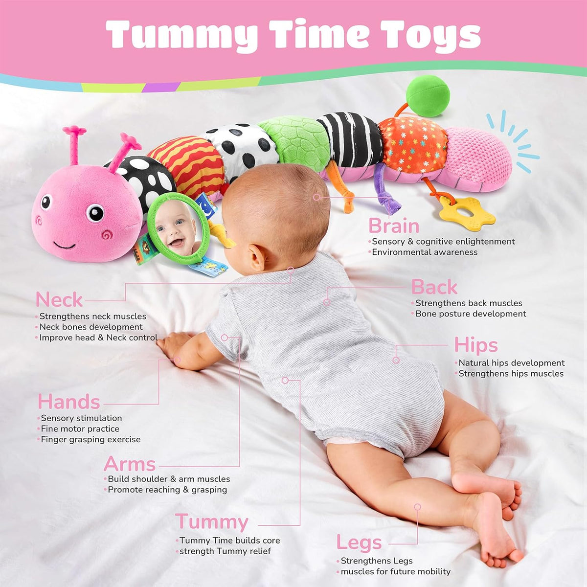 Baby Toys 6-12 Months Music Caterpillar Infant Toys Stuffed Animals 0-3-6 Months Teething Tummy