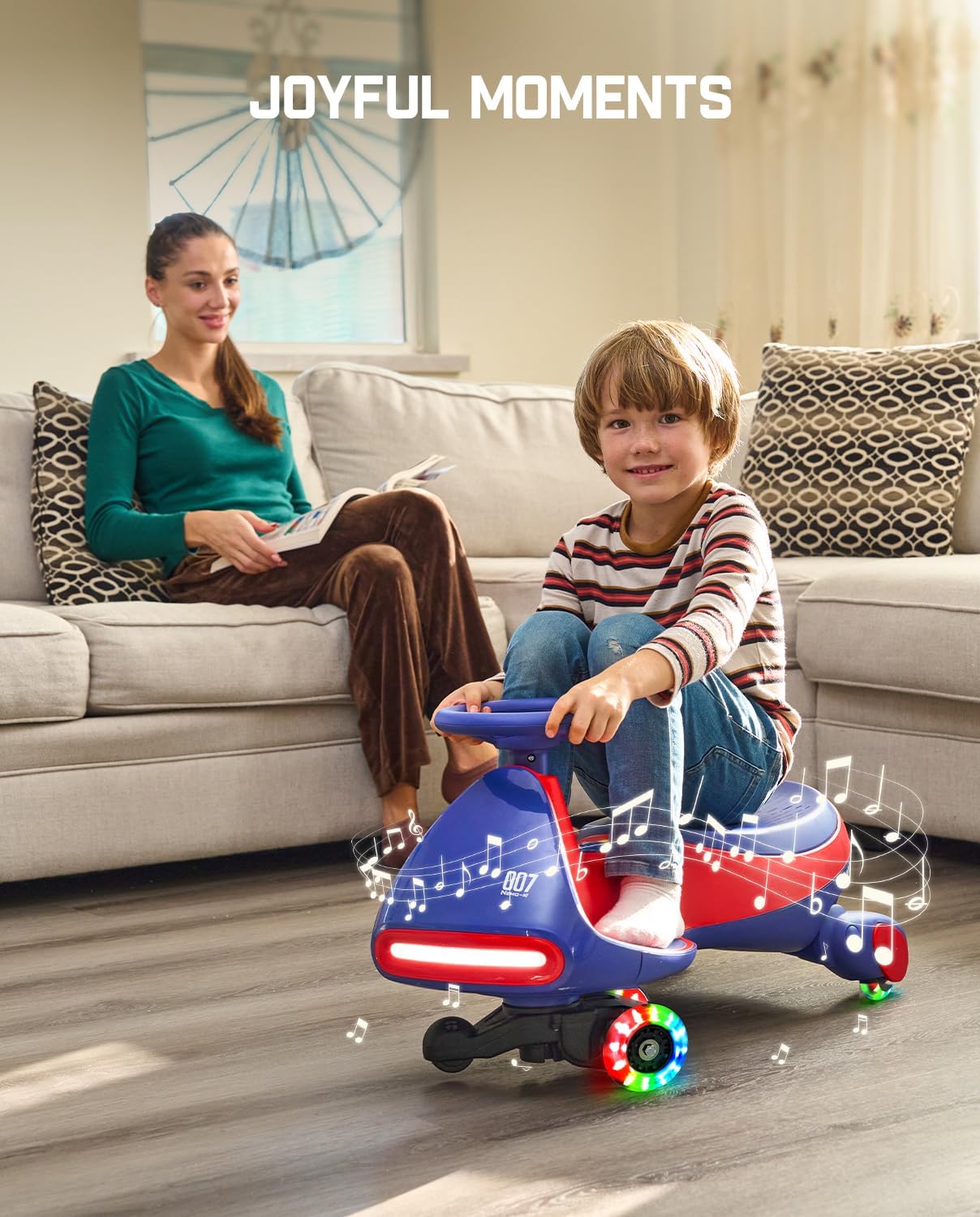 FanttikRide 6V N7 Classic Electric Wiggle Car with Pedal, Rechargeable Battery, Ride on Toys, Swing