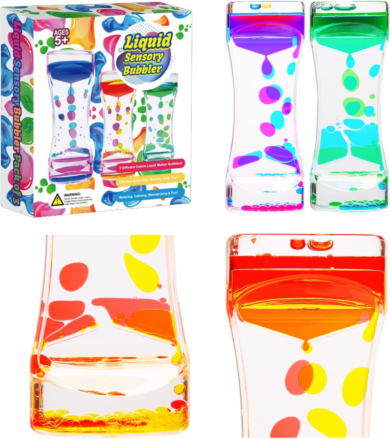 Liquid Motion Bubbler,CAILINK 3 Pack Kids and Adults Relax Sensory Toys,Stress Relief Fidget Water