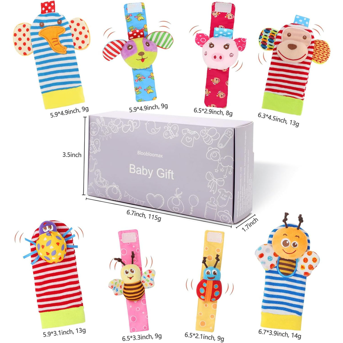 Bloobloomax Soft Baby Rattle Wrist Rattle Foot Finder Socks Set,Cotton and Plush Stuffed Infant