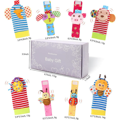 Bloobloomax Soft Baby Rattle Wrist Rattle Foot Finder Socks Set,Cotton and Plush Stuffed Infant