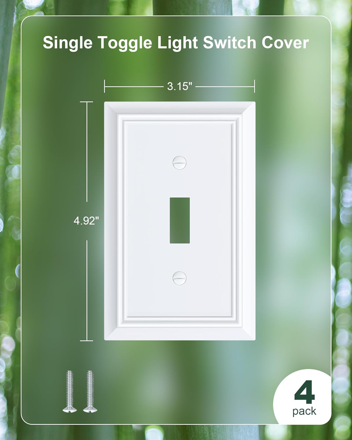 4-Pack Single Toggle Light Switch Cover Plate, Durable Natural Bamboo Fiber Decorative Switch Plate