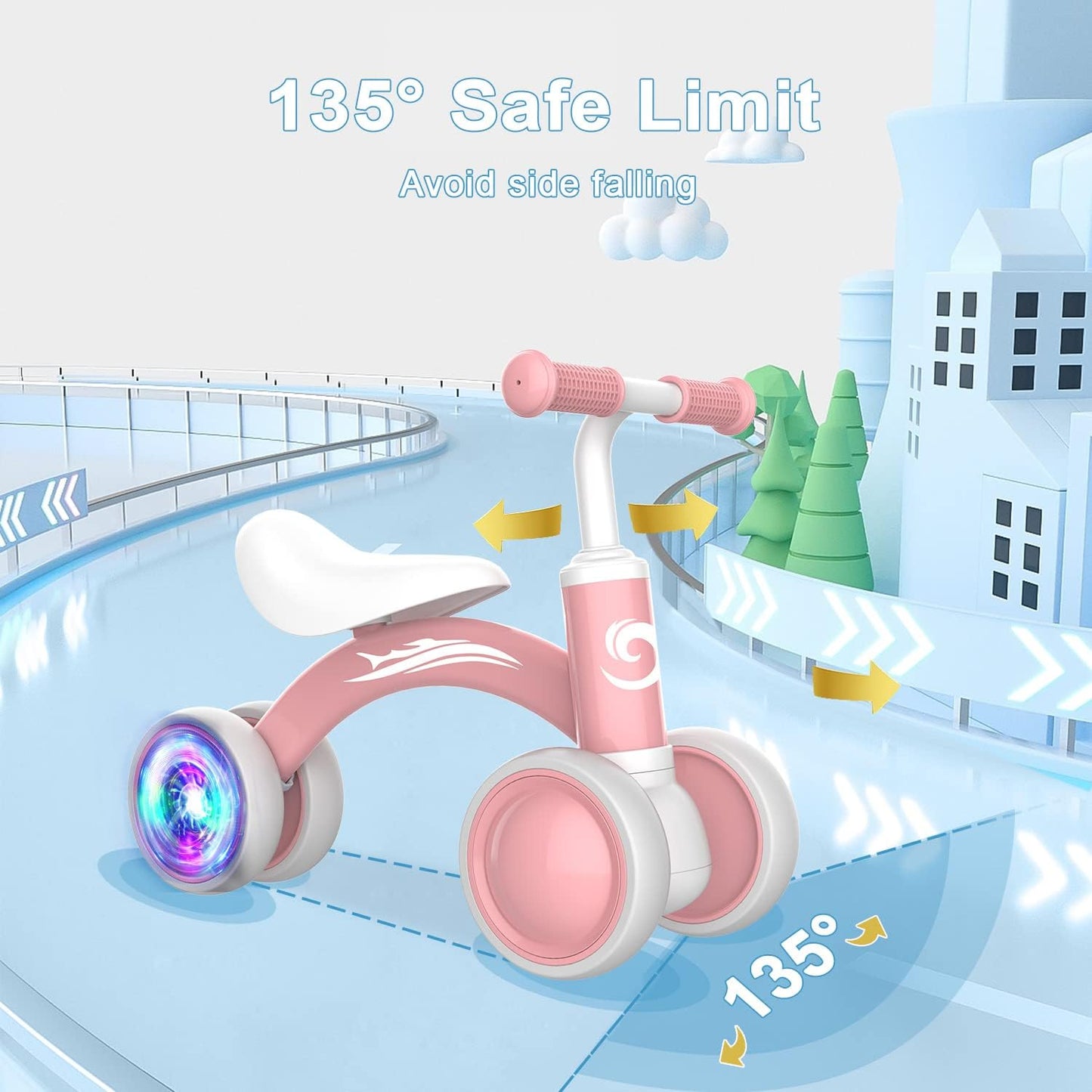 Colorful Lighting Baby Balance Bike Toys for 1 Year Old Girl Gifts, 10-36 Month Toddler Balance