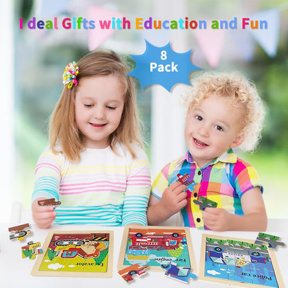Wooden Puzzles for Toddlers 2-4, 9 Pieces Vehicle Jigsaw Puzzles for Kids Ages 3-5, Toddler Toys