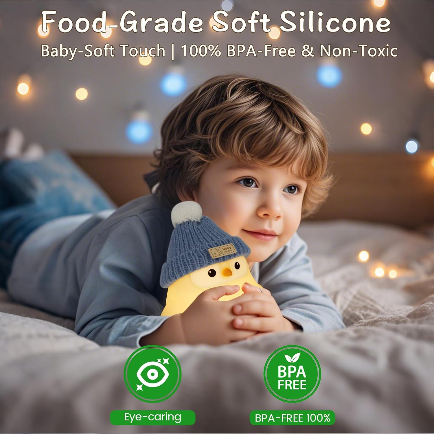 Penguin Lamp with Knit Hat,Kawaii Penguin Night Light,Food Grade Silicone,Dimmable Nursery