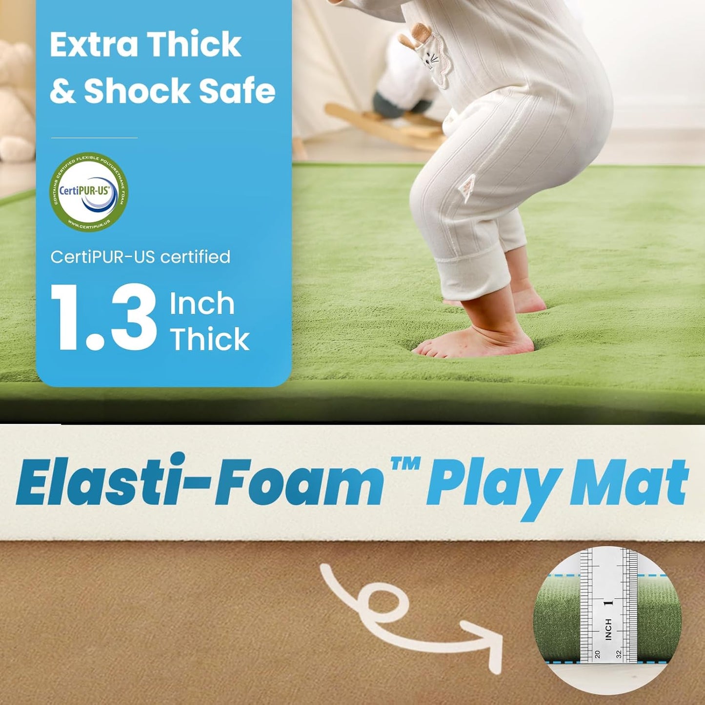 Ultra Soft Baby Play Mat,1.3" Thick Elasti-Foam Tummy Time Mat for
