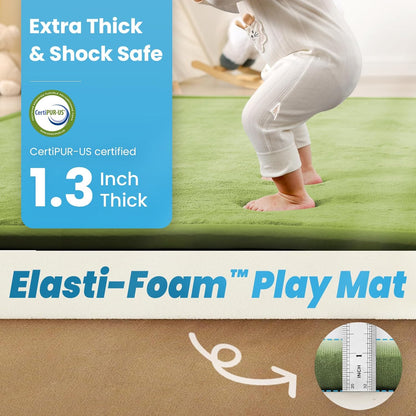 Ultra Soft Baby Play Mat,1.3" Thick Elasti-Foam Tummy Time Mat for