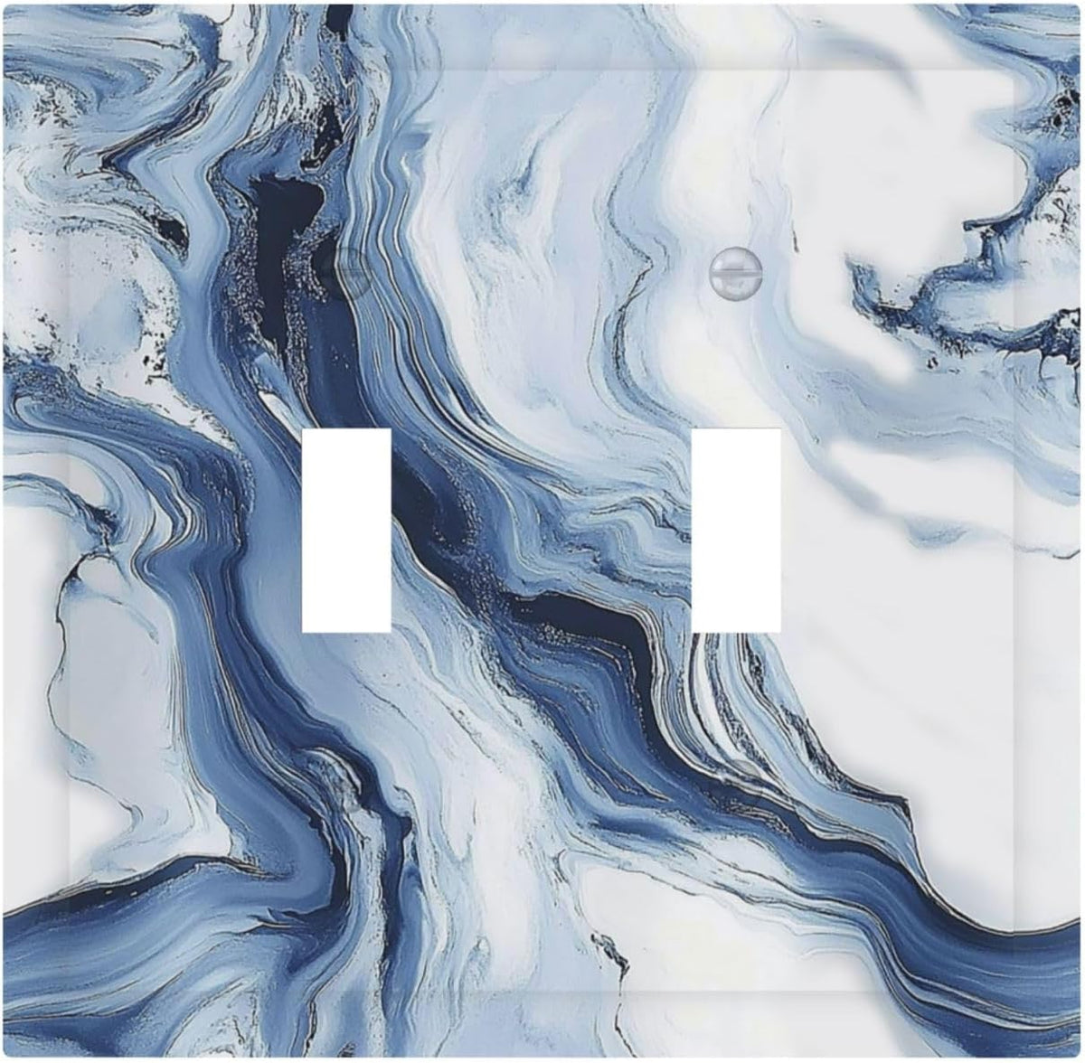 Decorative Switch Plates White Marble Navy Blue Line Fluid 2 Gang Double Toggle Outlet Light Switch