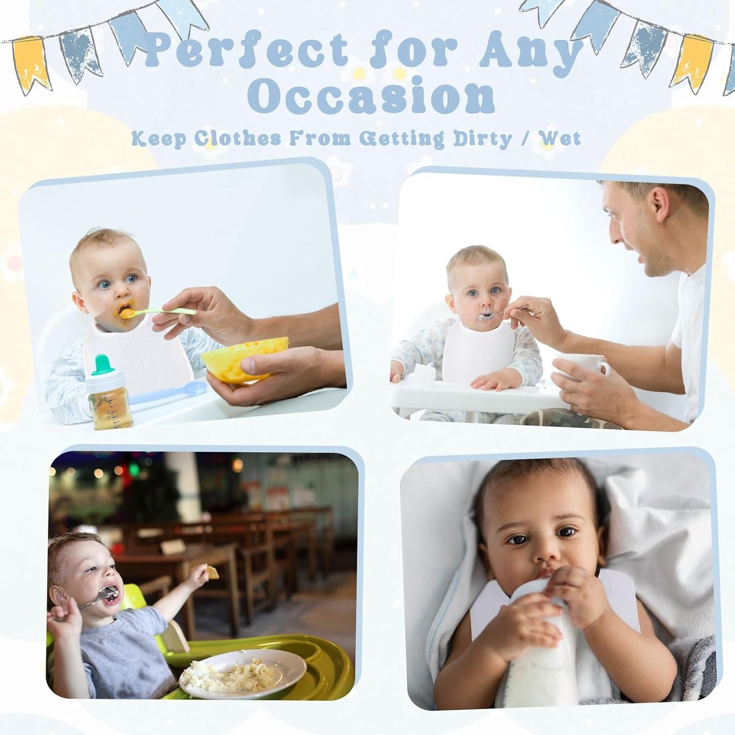 Toulite 10 Pcs White Bibs for Baby Washable Reusable Waterproof Cotton Feeder Bibs with Double