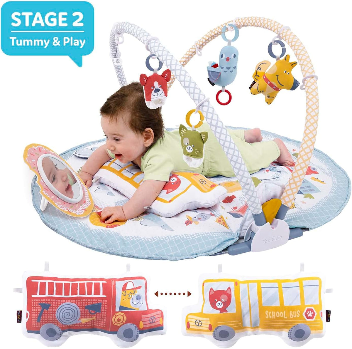 Yookidoo Baby Gym Urban Lay to Sit-Up Playmat. 3-in-1 Newborns Activity Center with Tummy Time