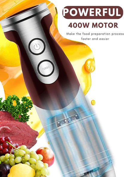 MegaWise 5-in-1 Immersion Hand Blender Set with Variable Speed, 400W, Stainless Steel - Includes