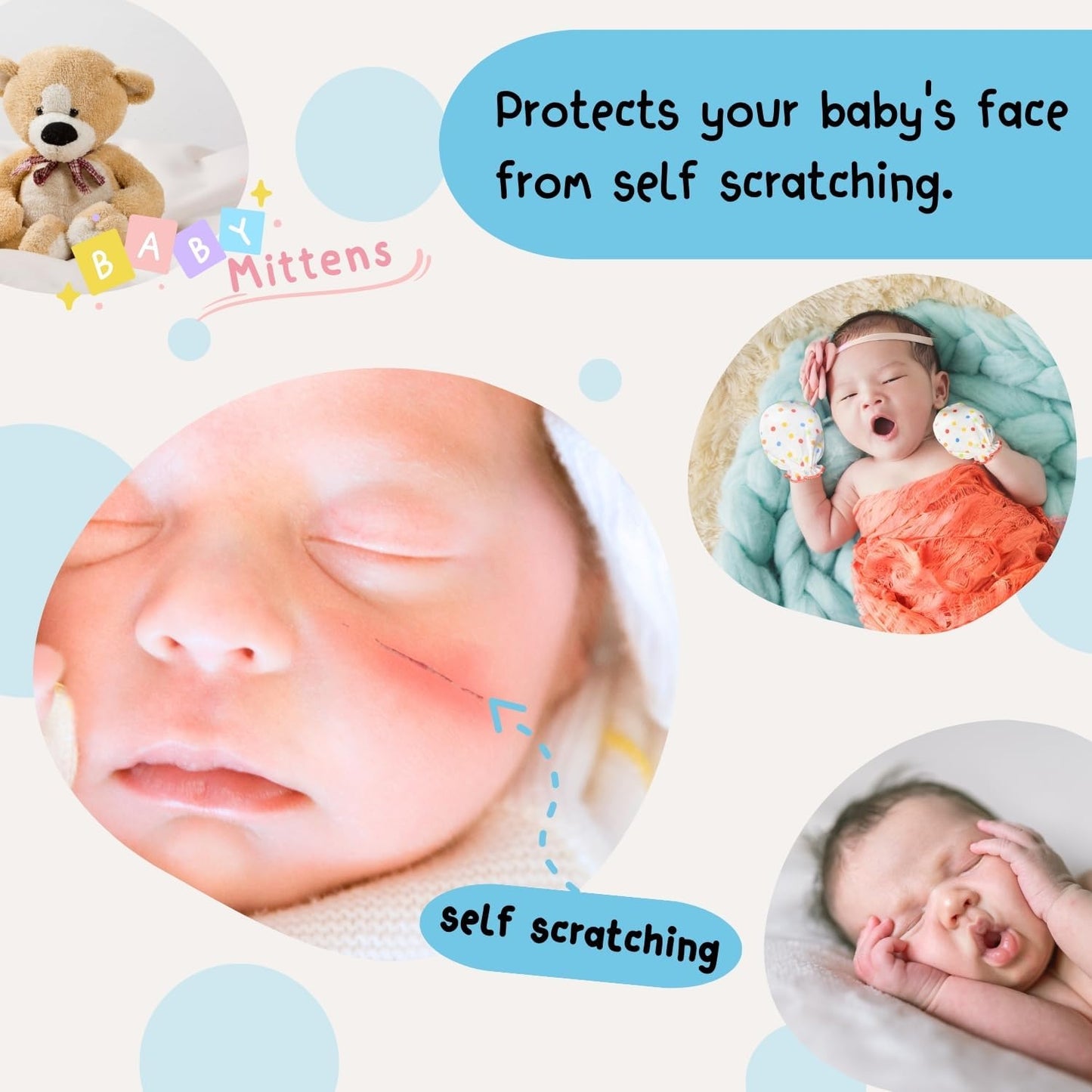 RATIVE Newborn Baby Cotton Gloves Sleep Sleeping No Scratch Mittens Mitts Set for 0-6 Months Unisex