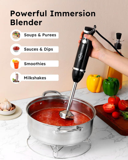 Sangcon 6-in-1 Immersion Blender Handheld, Hand Blender with Chopper & 34oz Blending Cup Storage