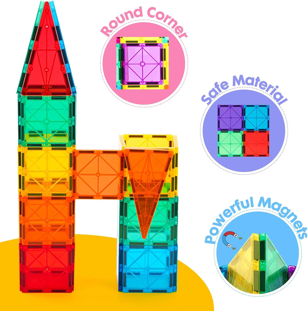 Gemmicc Magnetic Tiles, Deluxe 136 PCS Building Blocks Magnet Toys for Kids,3D Magnet Puzzles