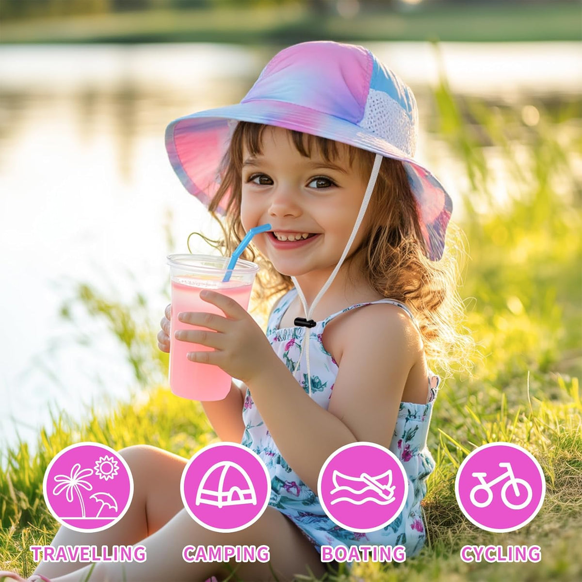 Toddler Baby Sun Hat Kids Summer UPF 50+ for Boys Girls Adjustable Beach Hats with Bucket Wide Brim